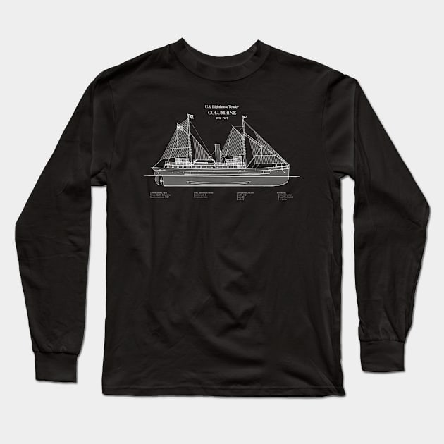 Columbine Lighthouse Tender United States Coast Guard - ABDpng Long Sleeve T-Shirt by SPJE Illustration Photography